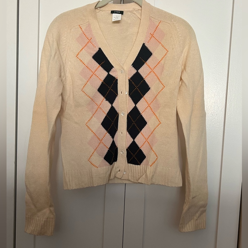 J. Crew Argyle Wool Cardigan size small